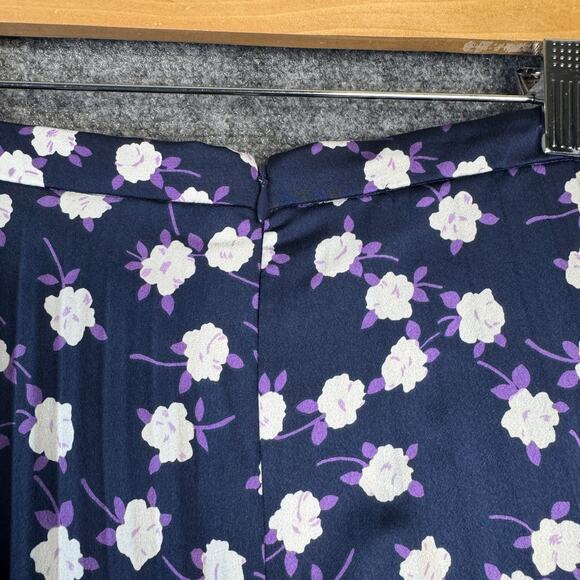 J. Crew Skirt Womens 16 Blue Midi Pleated Scattered Peony Floral Business Preppy - Picture 5 of 13